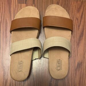 Cliffs by WHITE MOUNTAIN Brown and Tan Slide Sandals